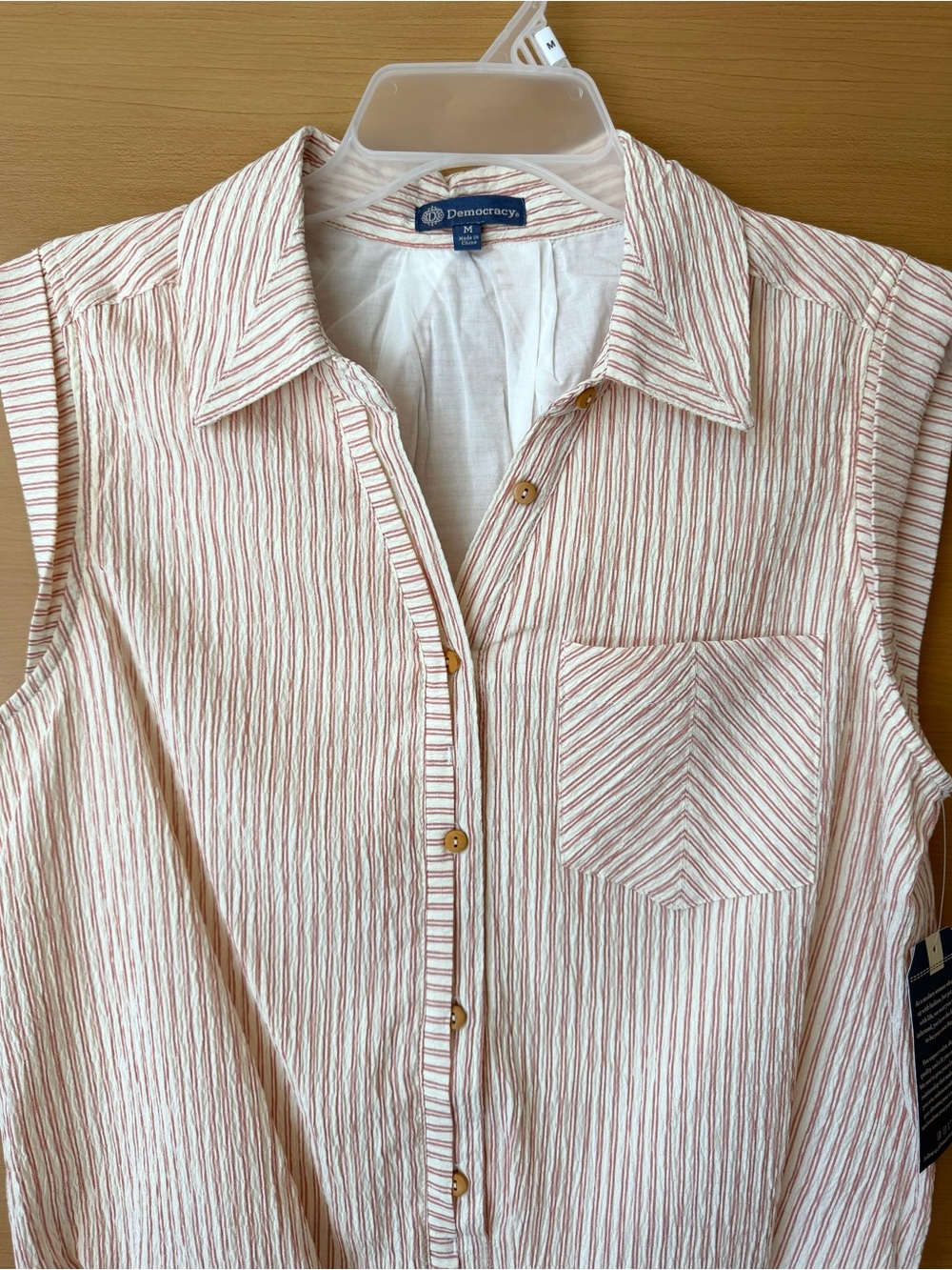 NWT Democracy Ecru Fired Brick Stripe Cap Sleeve Bubble Hem Blouse M - Picture 7 of 15